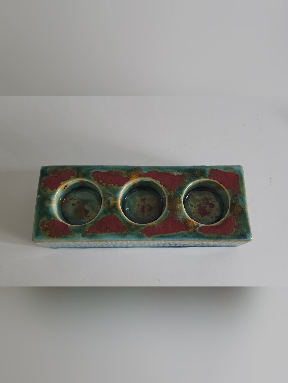 Vintage Pier 1 Imports Rectangular Ceramic Triple Tea Light Candle Holder Base